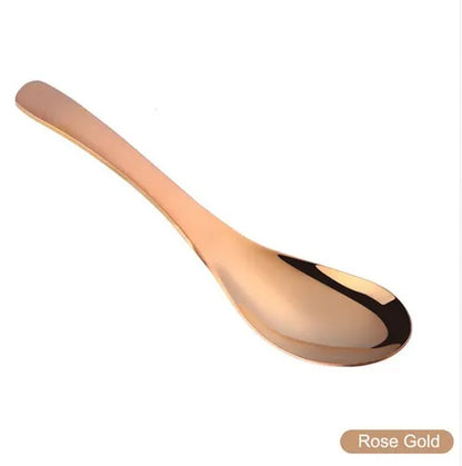 High-Quality 304 Stainless Steel Spoon Set – 3 Sizes, Gold Finish for Rice, Soup, Kids, Ice Cream & Dessert Kitchen Tableware