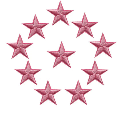 10pcs Star Embroidered Iron-On Patches – Gold Silver Red Blue Pink DIY Applique Badges for Clothes & Craft Decoration
