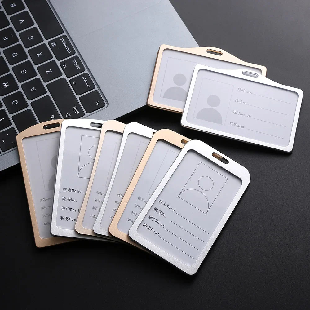 Aluminum Alloy ID Badge Holder - Vertical Business Card Case with Lanyard for Work and Name Cards