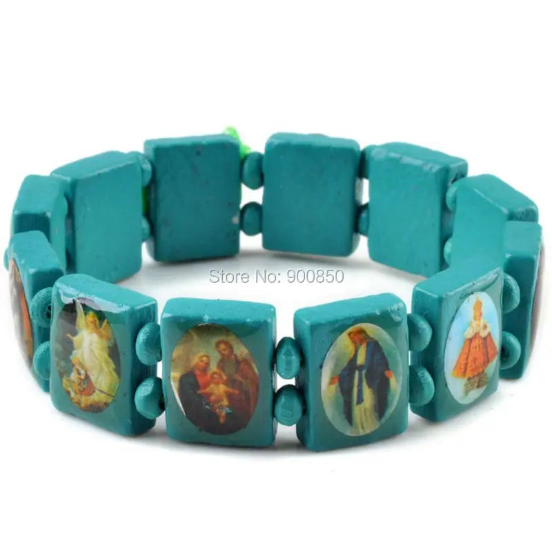 Saints Jesus Wooden Catholic Bracelet – Unisex Religious Prayer Charm Jewelry, Fashion Wood Bead Wristband (7 Colors)