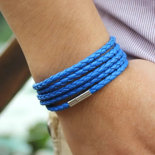 XQNI Black Retro Leather Bracelet for Men - 5 Lap Chain Link Bangle, Fashion Sporty Charm Bracelet