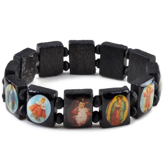Saints Jesus Wooden Catholic Bracelet – Unisex Religious Prayer Charm Jewelry, Fashion Wood Bead Wristband (7 Colors)