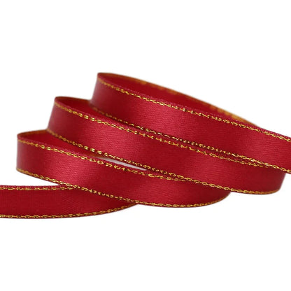 25 Yards 10mm Satin Ribbon with White & Gold Edge - High-Quality Gift Packaging Ribbon