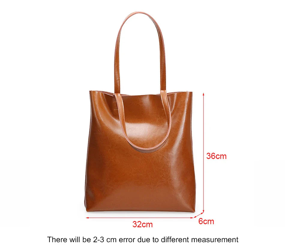 2023 Genuine Cow Leather Women’s Handbag – Large Vintage Office Tote Shoulder Bag for Ladies