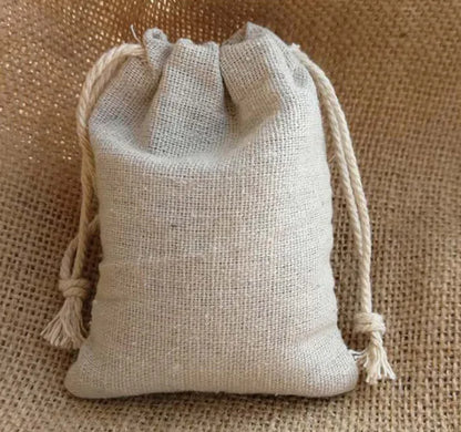 50PCS Natural Linen Gift Bags — 5×7, 7×9, 9×12cm Jute Candy & Jewelry Pouches