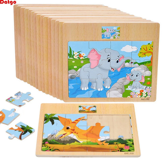 Hot Sale 9/12-Piece Wooden Puzzle Set — Cartoon Vehicles & Animals Educational Learning Toys for Kids, Perfect Gift