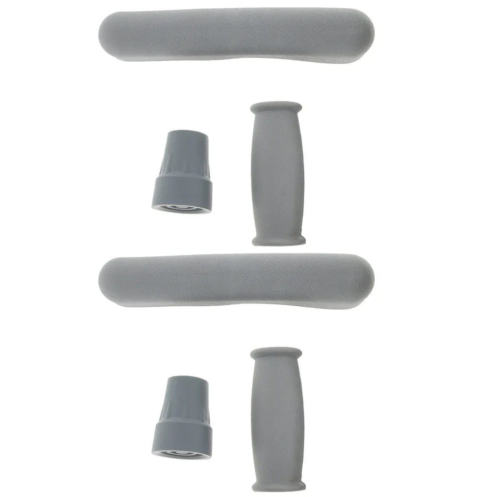 2-Piece Crutch Accessory Kit — Gray Rubber Crutch Pads, Handle Grip Covers & Tip Covers Replacement Parts