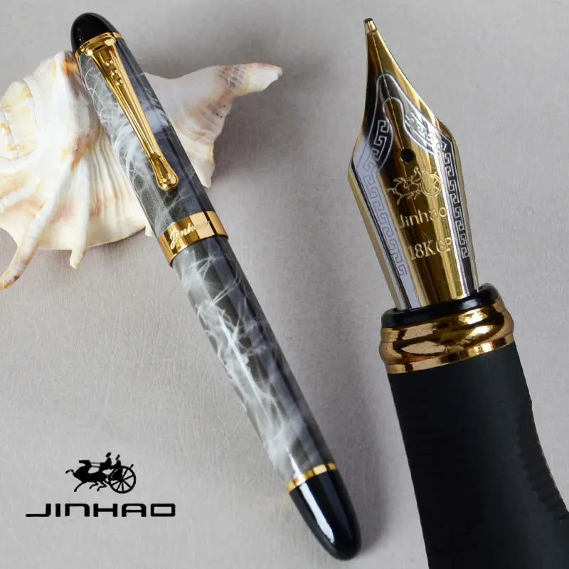 Iraurita Jinhao X450 Fountain Pen – 0.7mm Broad Nib, Dark Green & Gold, Full Metal, 21 Color Options with Ink