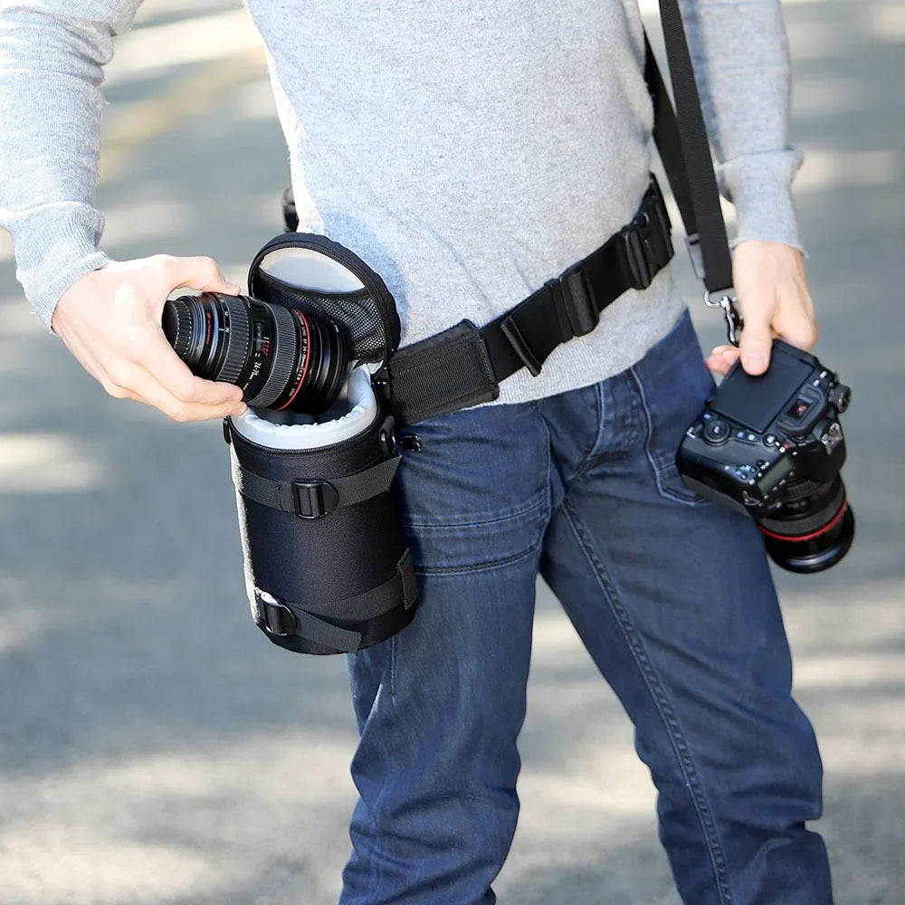 JJC Waterproof Camera Lens Bag — Storage Pouch with Belt for Canon, Nikon, Sony, Fujifilm DSLR