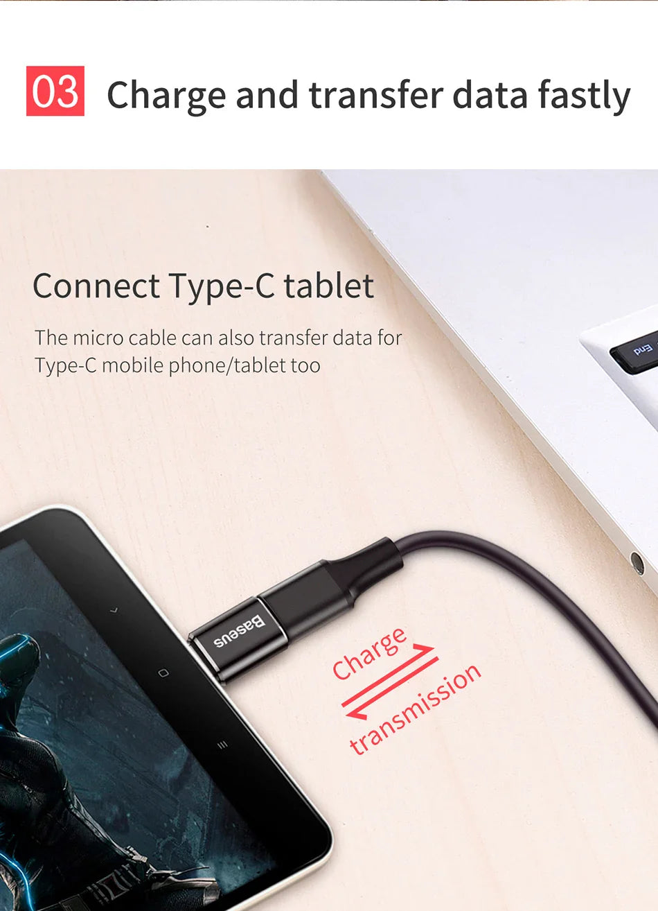 Baseus USB to Type-C OTG Adapter – USB-C Male to Micro USB Female Converter for MacBook, Samsung S20, USBC OTG Connector