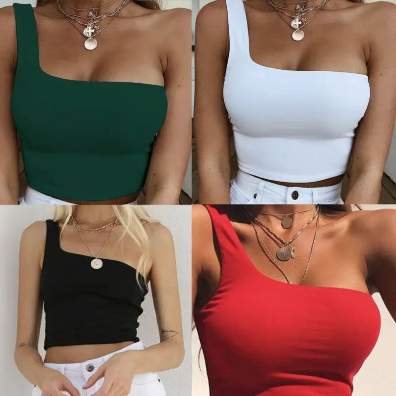 Women's One Shoulder Crop Tops: Sleeveless T-Shirt Tank Tops - Summer Beach Vest for Bare Midriff Fashion