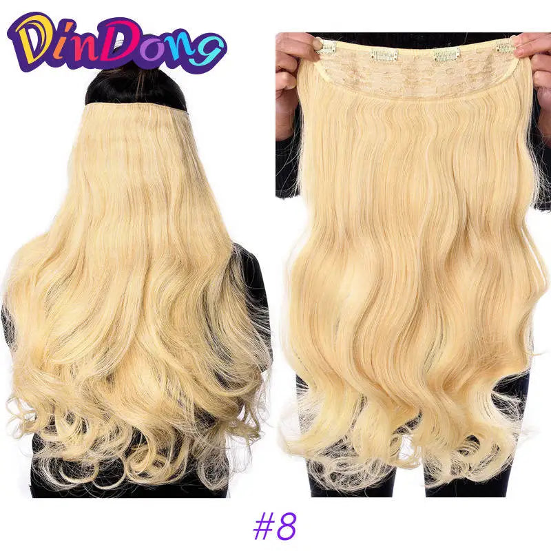 DinDong 32" Clip-In Hair Extensions — 210G Synthetic Wavy, Heat Resistant, 613# Blonde & 19 Colors