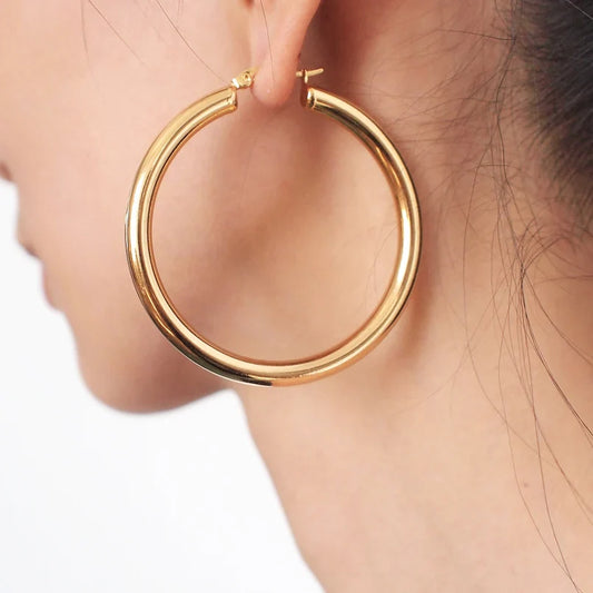 MANILAI Wide Stainless Steel Tube Hoop Earrings — 55mm Punk Statement Earrings for Women, Fashion Jewelry Brincos