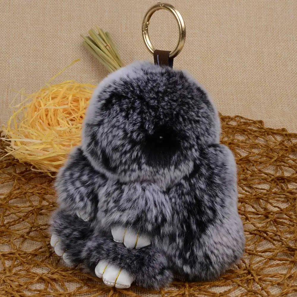 Genuine Rex Rabbit Fur Keychain - Fluffy Bunny Bag Charm and Car Pendant for Women