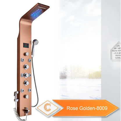 LED Waterfall Shower Panel System - Black In-Wall Rain Shower with Spa Massage Sprayer & Bidet Tap