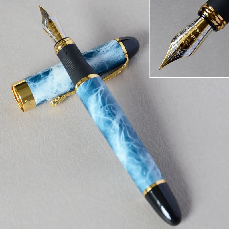IRAURITA JINHAO X450 Fountain Pen – Dark Green & Golden, 18KGP 0.7mm Broad Nib, Full Metal, 21 Colors with Ink