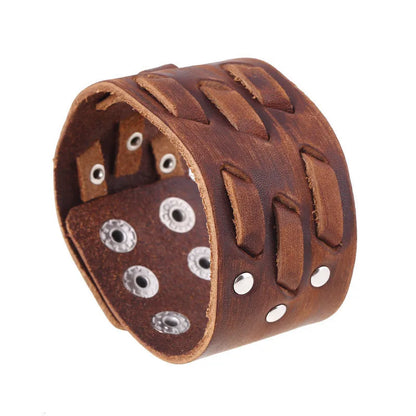 Modyle Vintage Punk Retro Multilayer Leather Bracelet – Handmade Braided Rope Wrap Bangle for Men