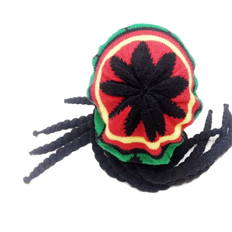 Jamaican Bob Rasta Beanie Hat: Unisex Knitted Braid Hip Hop Cap with Dreadlocks Wig - Bob Marley Caribbean Fancy Dress Accessory