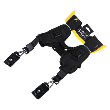 Black Double Dual Camera Shoulder Strap — Quick-Release Adjustable Sling Belt for Canon Nikon Sony DSLR Cameras