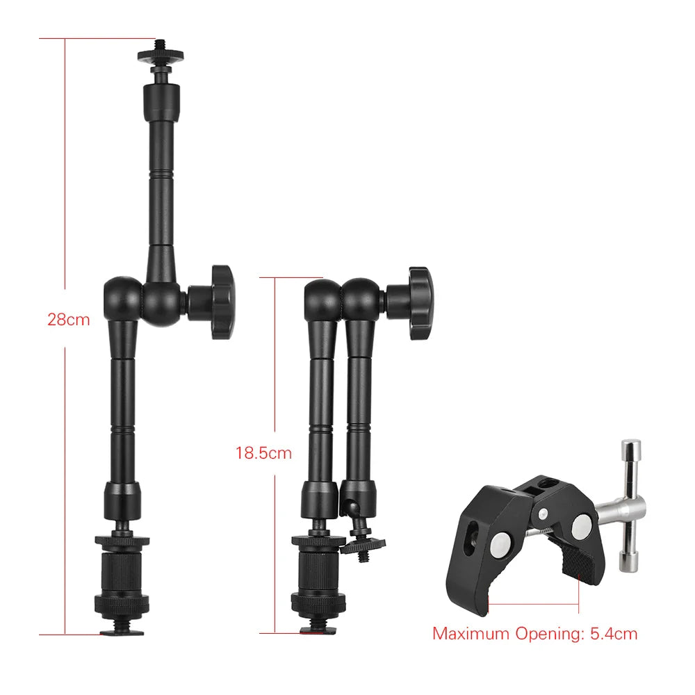 11" Adjustable Friction Articulating Magic Arm + Super Clamp Clip 2-in-1 for DSLR, LCD Monitor, LED Video Light, Camera Accessories