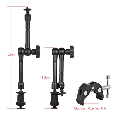 11" Adjustable Friction Articulating Magic Arm + Super Clamp Clip 2-in-1 for DSLR, LCD Monitor, LED Video Light, Camera Accessories