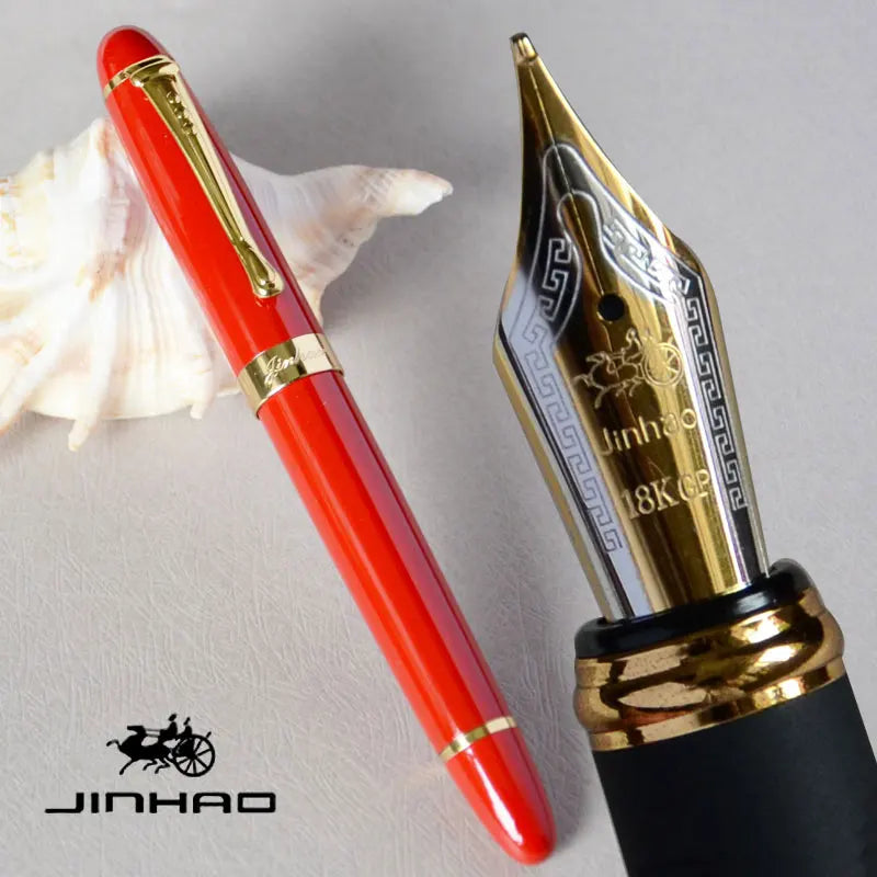 IRAURITA JINHAO X450 Fountain Pen – Dark Green & Golden, 18KGP 0.7mm Broad Nib, Full Metal, 21 Colors with Ink