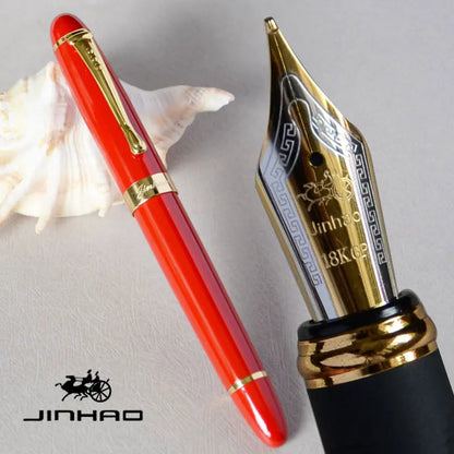 IRAURITA JINHAO X450 Fountain Pen – Dark Green & Golden, 18KGP 0.7mm Broad Nib, Full Metal, 21 Colors with Ink