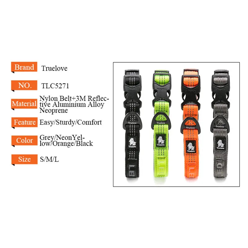 Truelove Reflective Dog Collar Set – Adjustable, Padded Soft Nylon for Small, Medium & Large Dogs, TLC5271