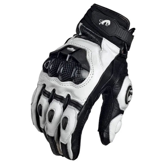 Men's Genuine Leather Motorcycle Gloves: Black Racing Style for Summer and Winter Road Riding - White Team Glove