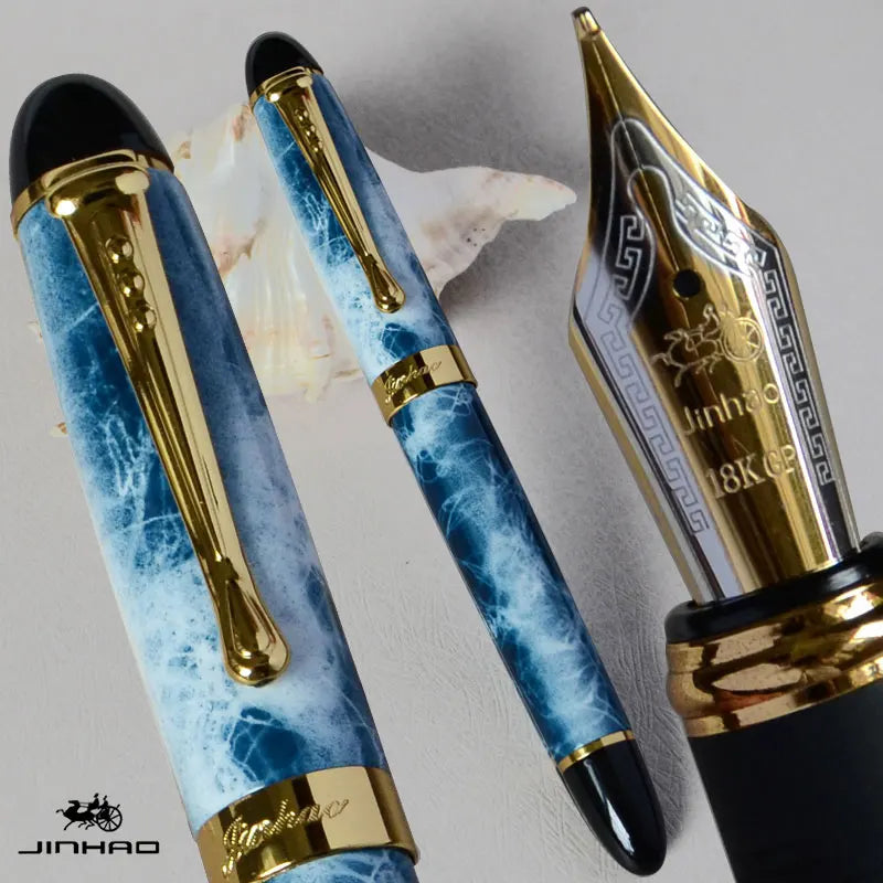 IRAURITA JINHAO X450 Fountain Pen – Dark Green & Golden, 18KGP 0.7mm Broad Nib, Full Metal, 21 Colors with Ink