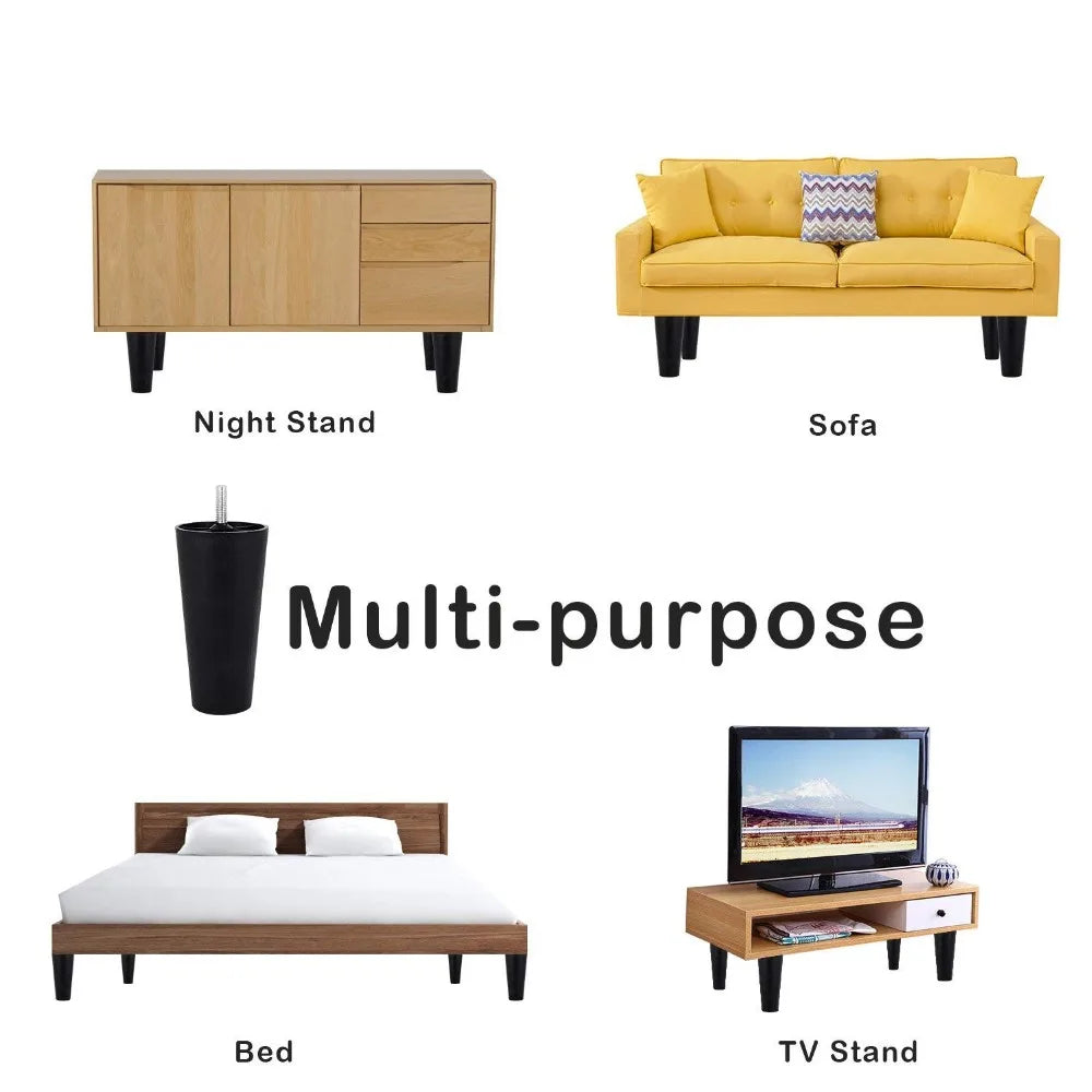 Plastic Furniture Legs Set - Modern Tapered Replacement Legs with M8 Thread for Sofa, Cabinet & TV Stand