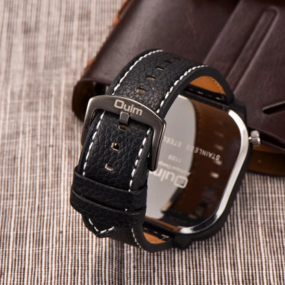 Oulm 1169 Black Sport Men’s Watch — Square Dial Quartz Wristwatch with Decorative Compass, Casual Male Timepiece