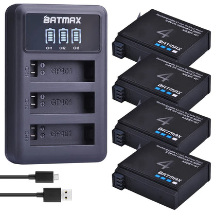 Batmax 1680mAh GoPro HERO4 Replacement Battery with 3-Slot LED USB Charger for AHDBT-401 Action Camera Accessories