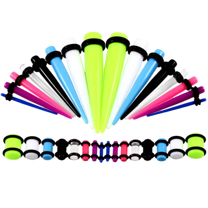 36PCS Acrylic Ear Gauge Stretching Kit – Mixed Color Tapers & Plugs, Flesh Tunnel Body Piercing Jewelry 14G-00G