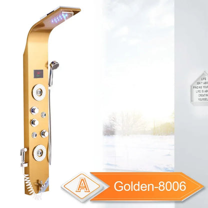 LED Waterfall Shower Panel System - Black In-Wall Rain Shower with Spa Massage Sprayer & Bidet Tap
