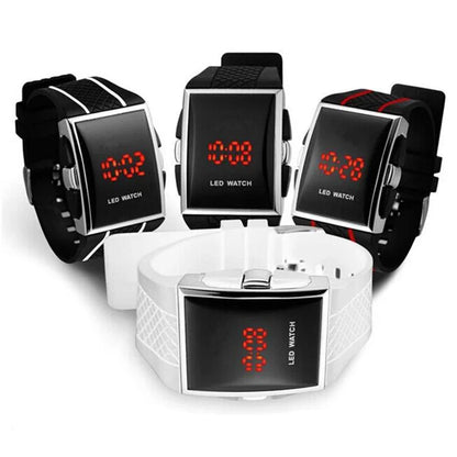 Men's Sport Digital Watch – Black & White Rectangle LED Fitness Watch with Silicone Strap, Electronic Clock, New Relogio Masculino