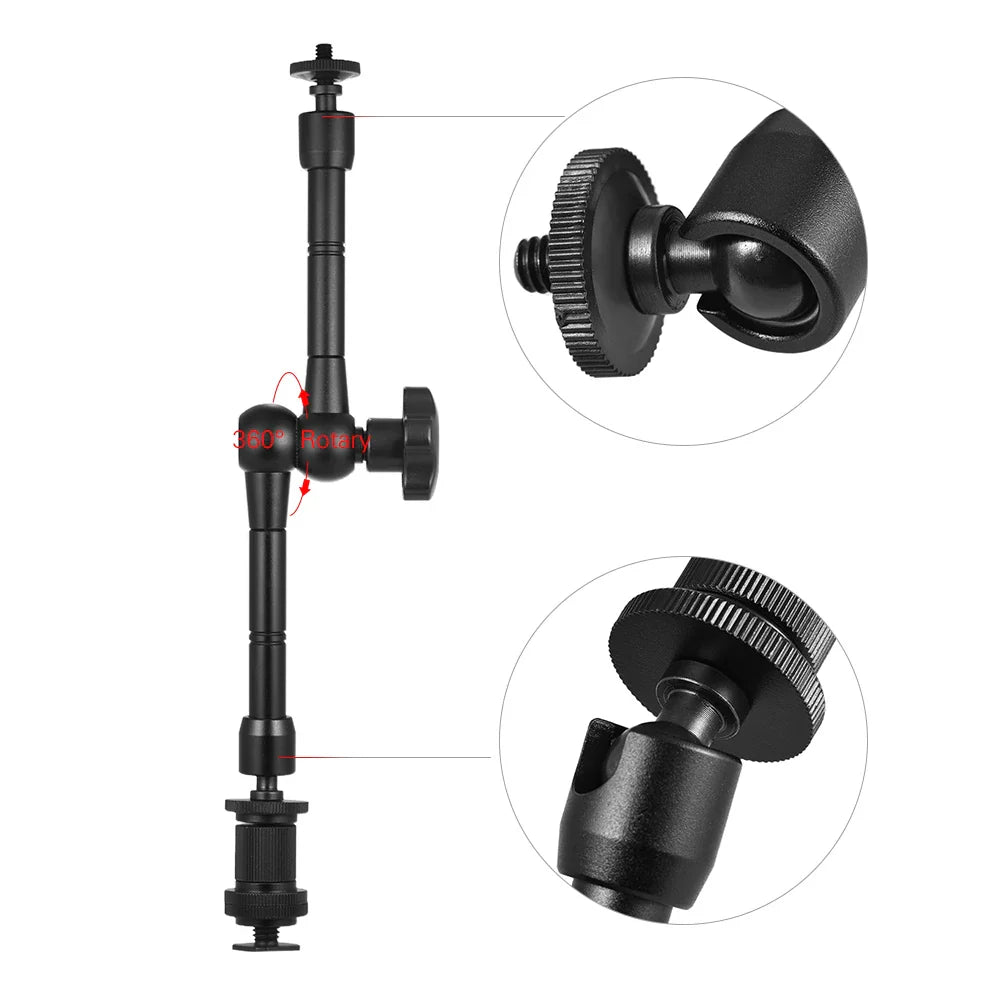 11" Adjustable Friction Articulating Magic Arm + Super Clamp Clip 2-in-1 for DSLR, LCD Monitor, LED Video Light, Camera Accessories