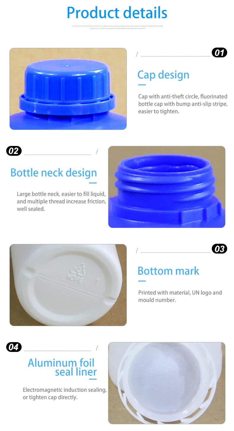 1000mL HDPE Refillable Plastic Bottle with Lid — Food Grade, Leakproof Container for Liquids, Agriculture & Pesticides, 1PCS
