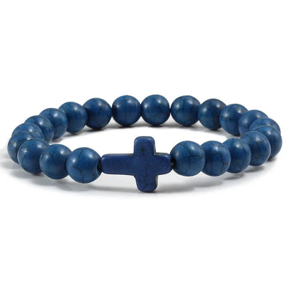 Natural Stone Cross Bracelet - Black Lava Matte Beaded Jewelry for Men & Women Prayer, Fitness & Gift
