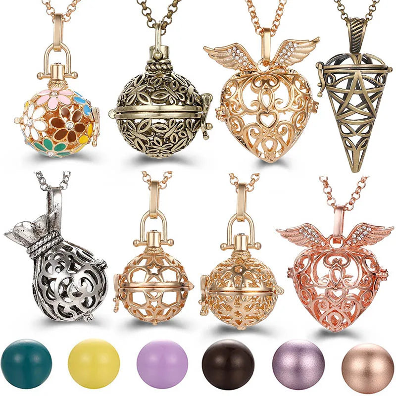 Mexico Music Ball Hollow Zircon Pendant Necklace – Vintage Perfume Aromatherapy Locket for Women