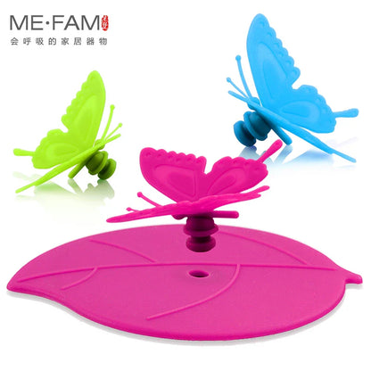 ME.FAM Fashionable 3D Butterfly & Leaves Silicone Cup Cover - 10.5 cm Dustproof Seal Lid for Glass, Ceramic, and Plastic Mugs