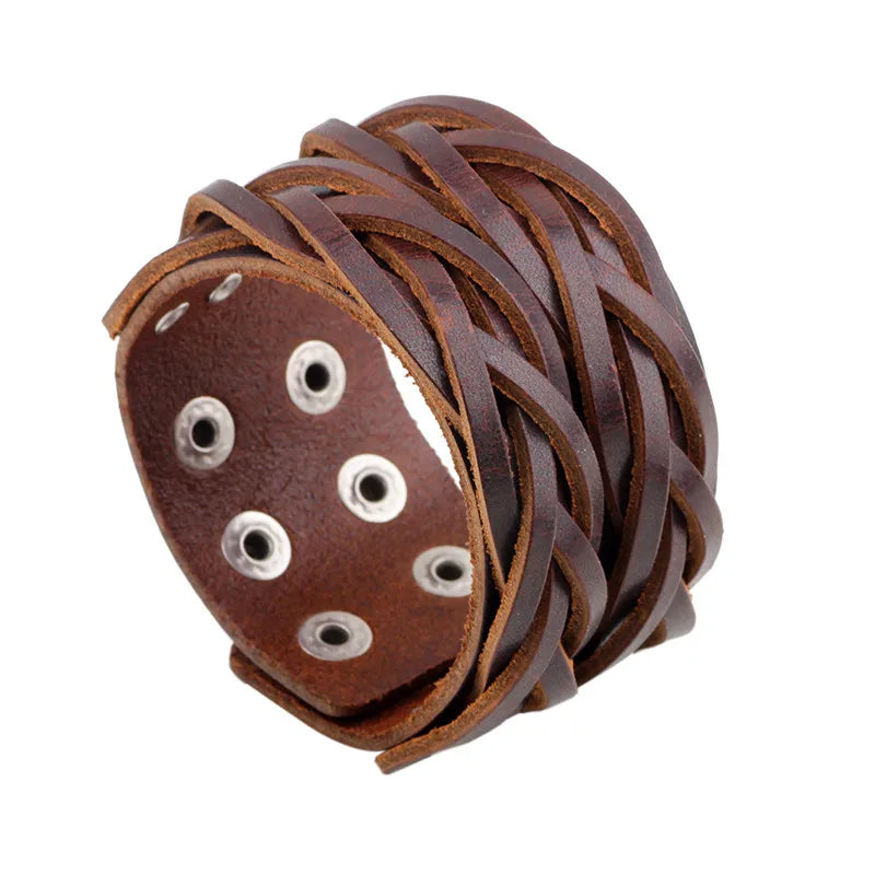 Modyle Vintage Punk Retro Multilayer Leather Bracelet – Handmade Braided Rope Wrap Bangle for Men
