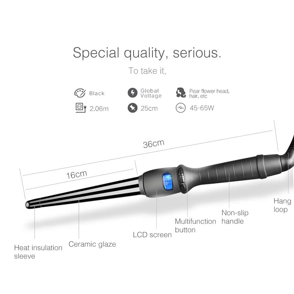 LCD Conical Curling Iron: Ceramic Glaze Pear Flower Cone Electric Hair Curler for Beautifully Curled Hairstyles