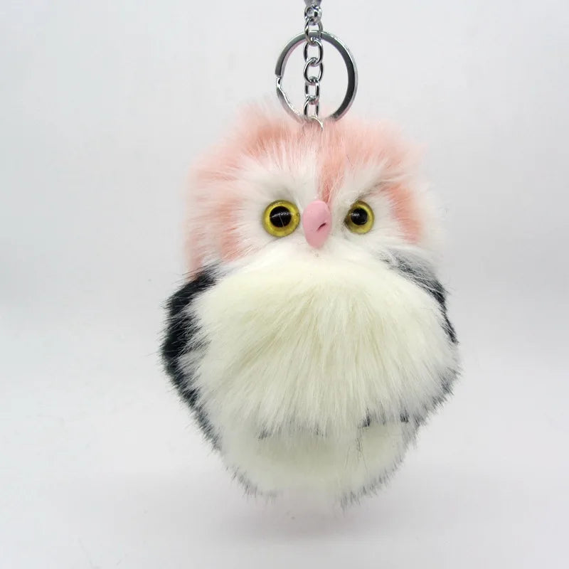 Cute Tiny Plush Faux Rabbit Fur Owl Keychain – Mini Animal Bag & Car Trinket Jewelry Gift for Women & Girls