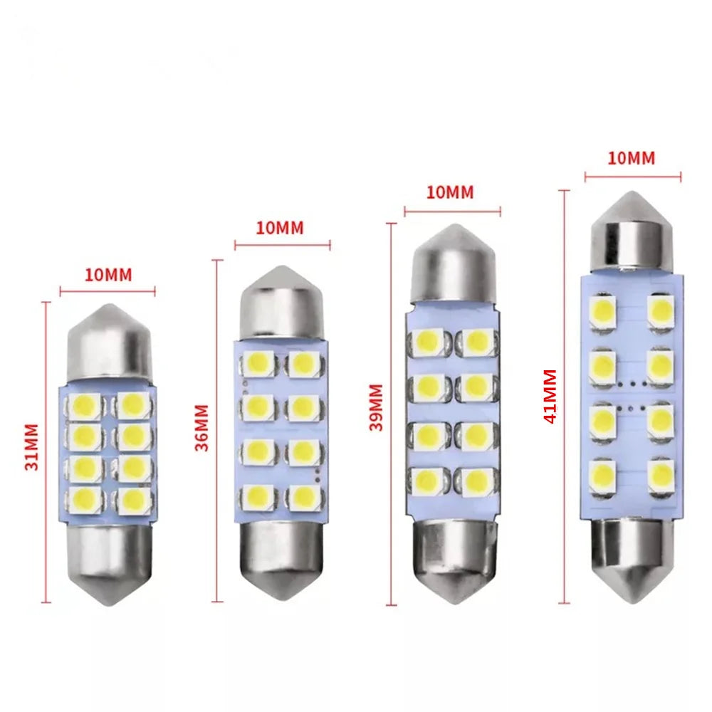 Festoon LED Car Interior Light – 8SMD 1210, 31-41mm Dome Reading Bulb, 12V White