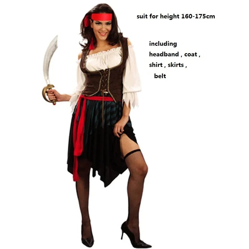 Pirates of the Caribbean Cosplay Costume – Adult Captain Jack Sparrow Outfit for Men & Women, Halloween Party