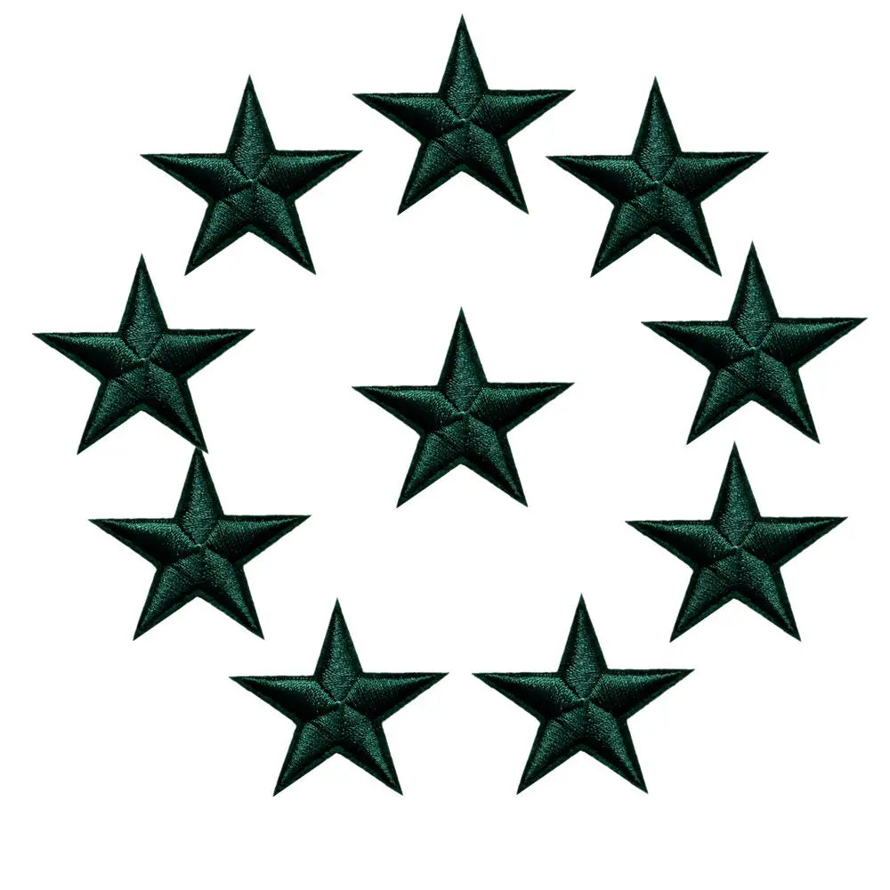 10pcs Star Embroidered Iron-On Patches – Gold Silver Red Blue Pink DIY Applique Badges for Clothes & Craft Decoration