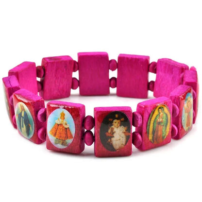 Saints Jesus Wooden Catholic Bracelet – Unisex Religious Prayer Charm Jewelry, Fashion Wood Bead Wristband (7 Colors)