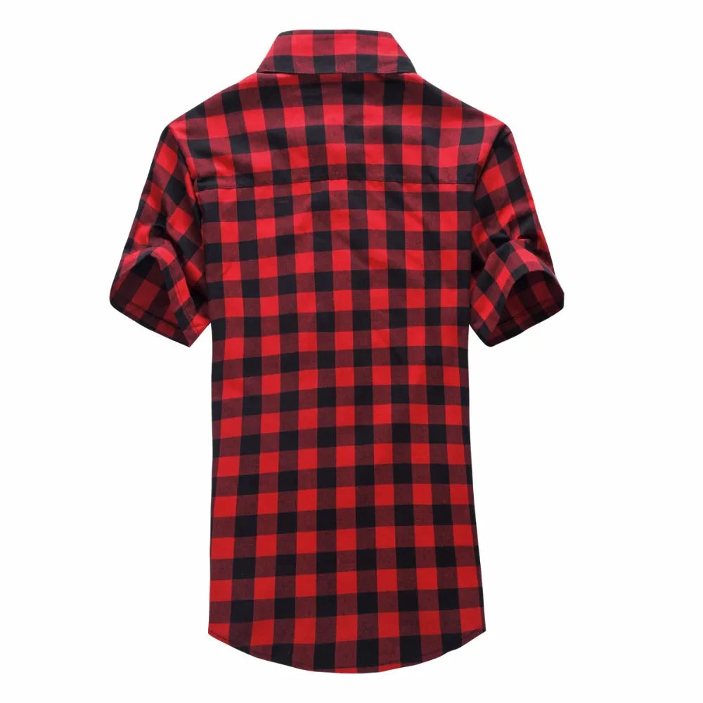 Red and Black Plaid Shirt for Men: New Summer Fashion Short Sleeve Chemise Homme - Checkered Men's Blouse