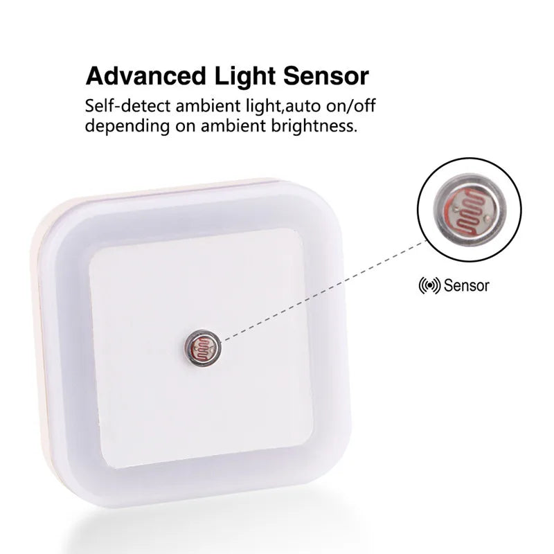 Mini Wireless Sensor LED Night Light – EU/US Plug, Square Design, Ideal for Baby, Children, Living Room, Bedroom, and Corridor